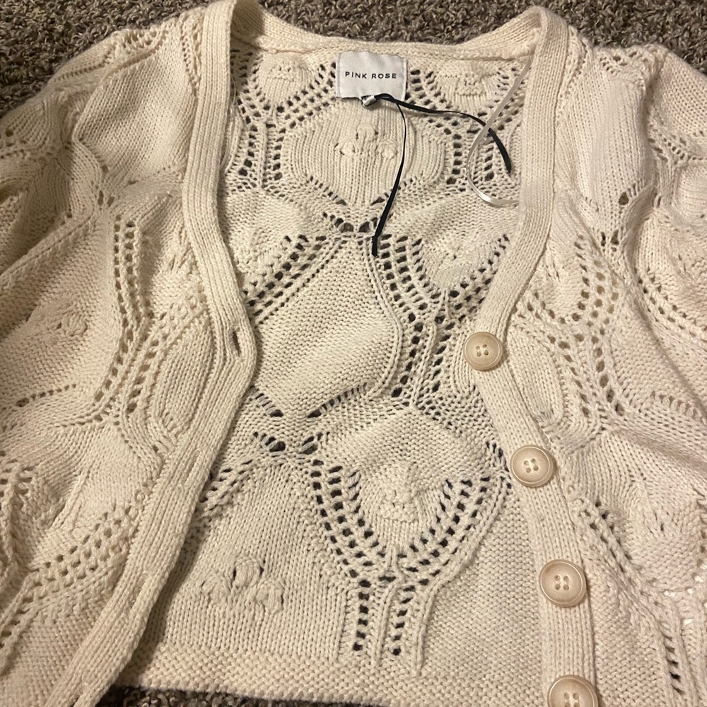 white crotchet cardigan